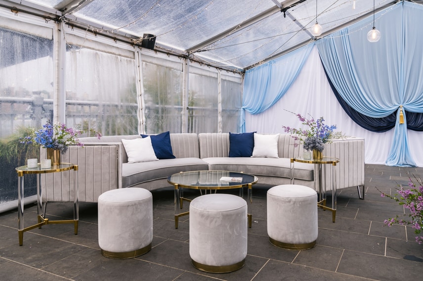 Lounge-style seating in Bridge Marquee