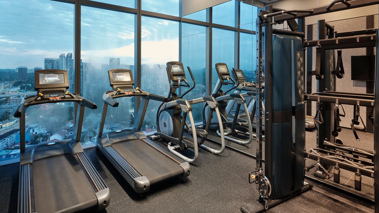 Gym with treadmills and weight lifting machines