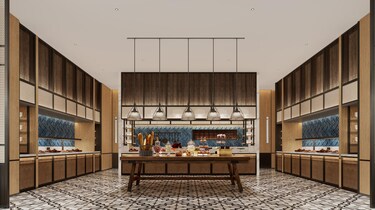 设有中央取餐台的自助早餐
