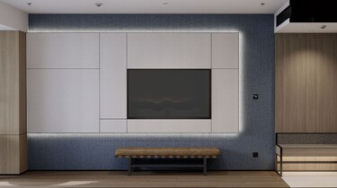 Guest room with TV and open closet
