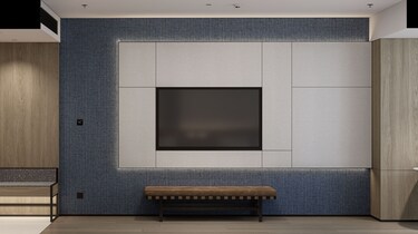 Guest room with media wall and wardrobe