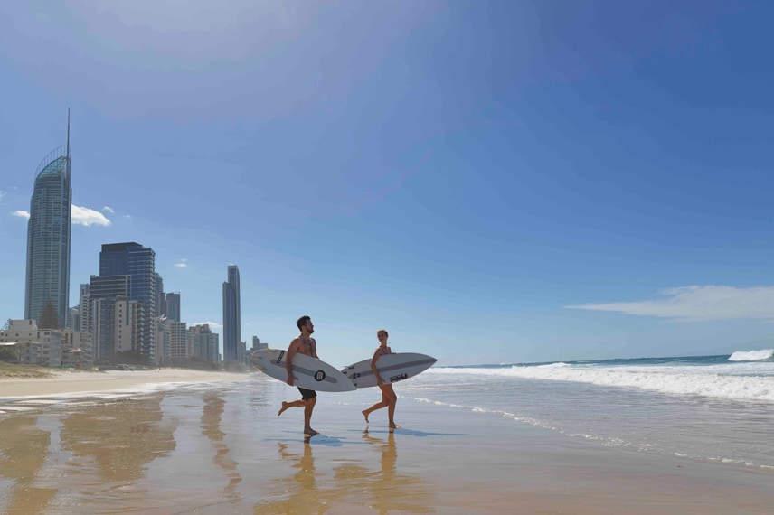 Surfers on Gold Coast beach