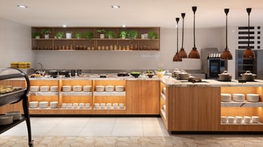 Breakfast kitchen counters with hot food stations