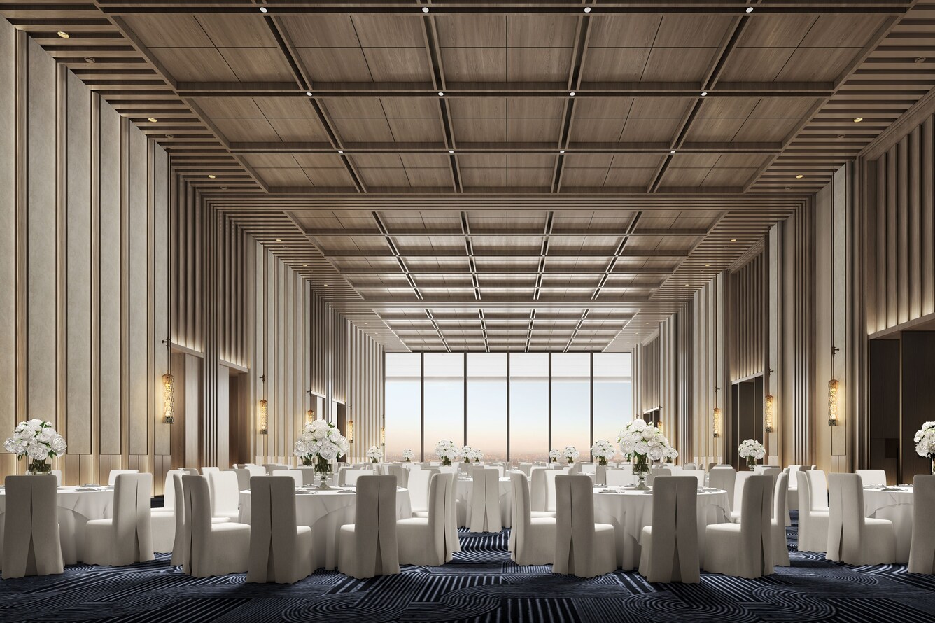 ballroom with white event chairs