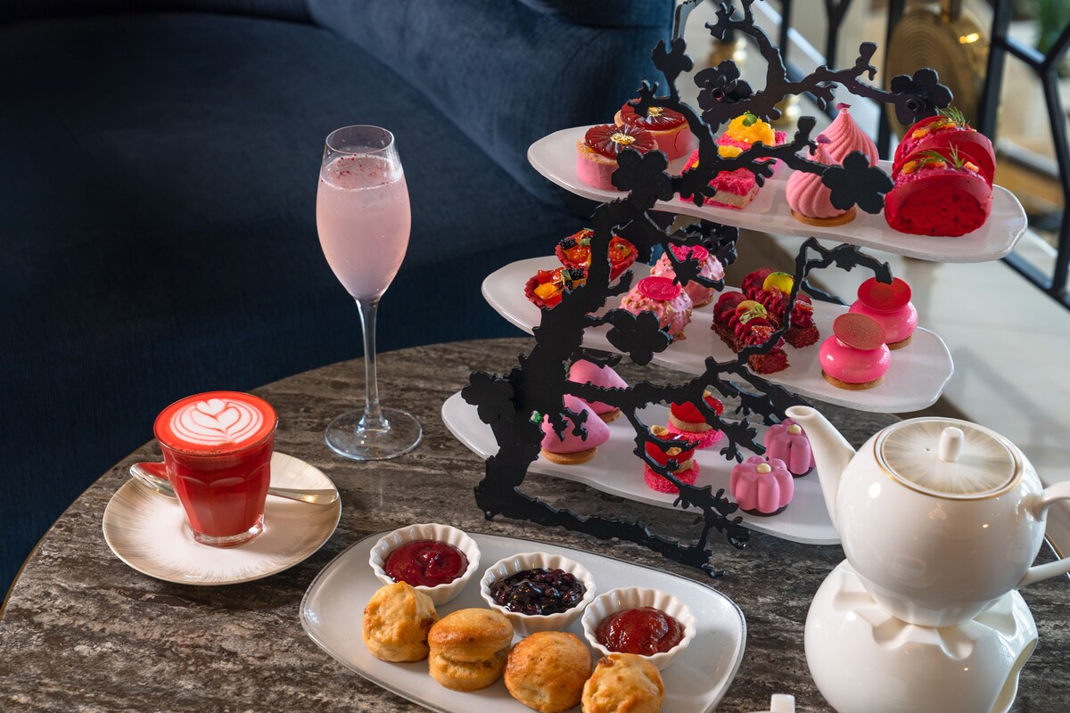 Pink Afternoon Tea in hotel lobby