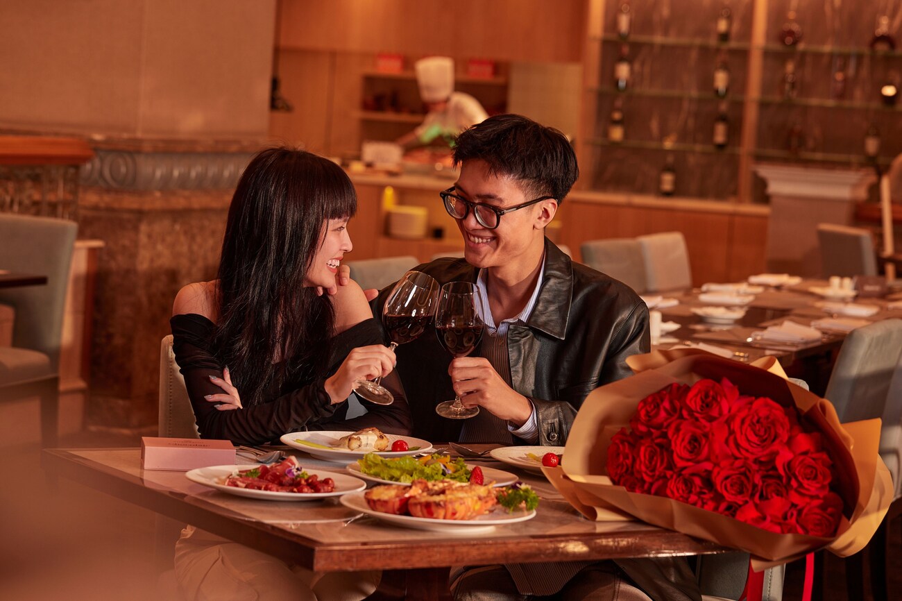 Couple in buffet restaurant