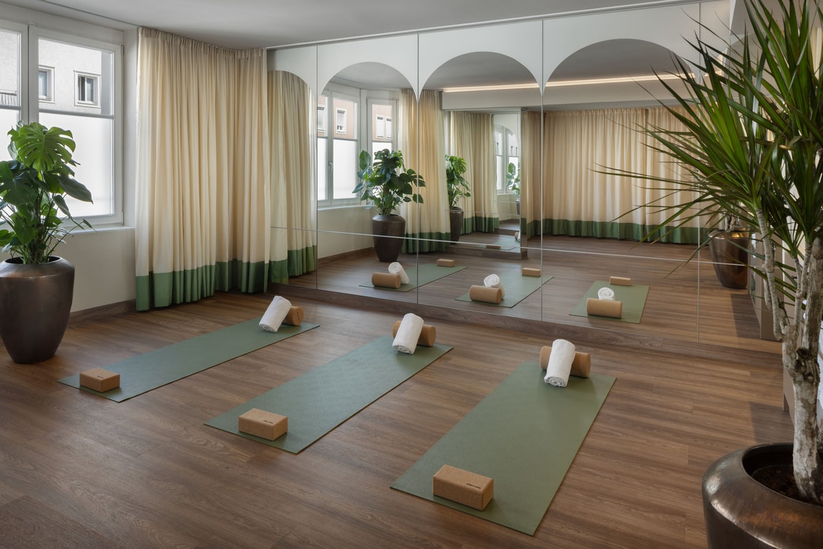 Yoga studio with mats and props