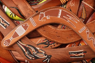 boomerangs, used, wooden, australian, tribal, aboriginal, souvenirs, many, pile, painted, genuine, traditional, decorated, ornament, native, item, nobody