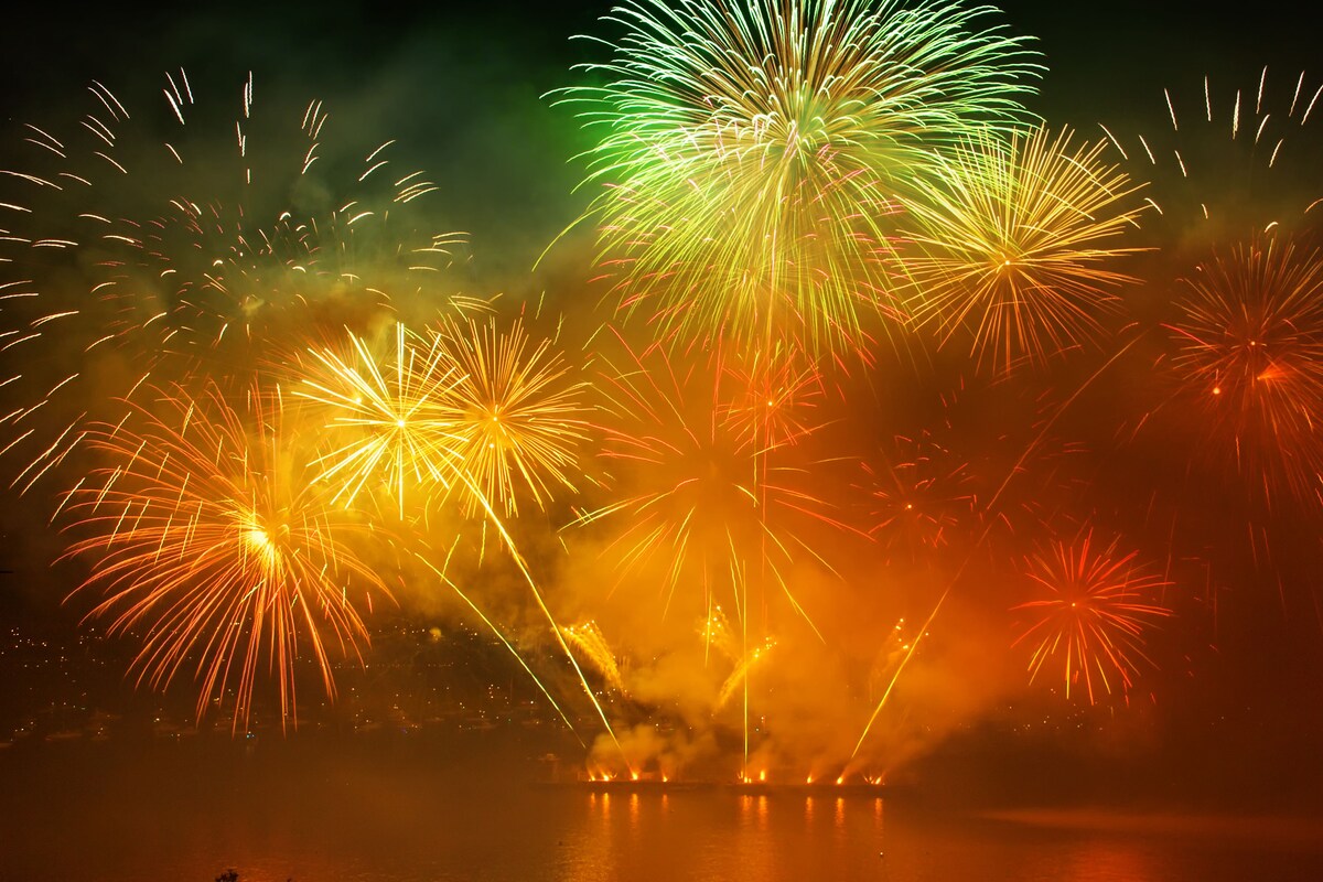 Red, Orange, Green and Yellow Fireworks
