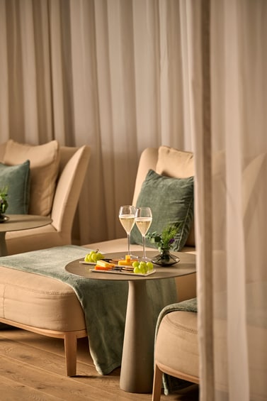 Prosecco and cheese in a relaxation room
